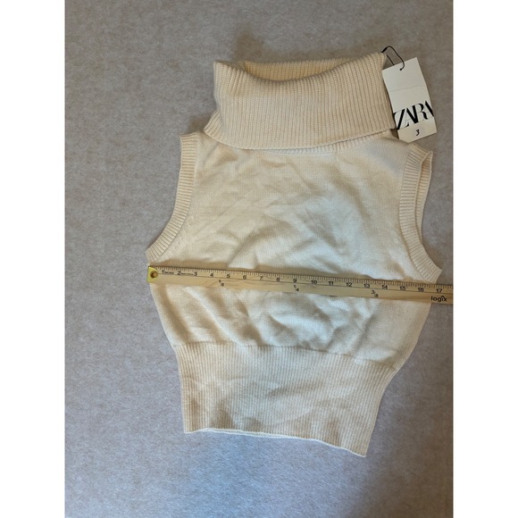 ZARA Sleeveless Turtleneck Sweater Cream Knit Vest Top Women Size L - Picture 2 of 5